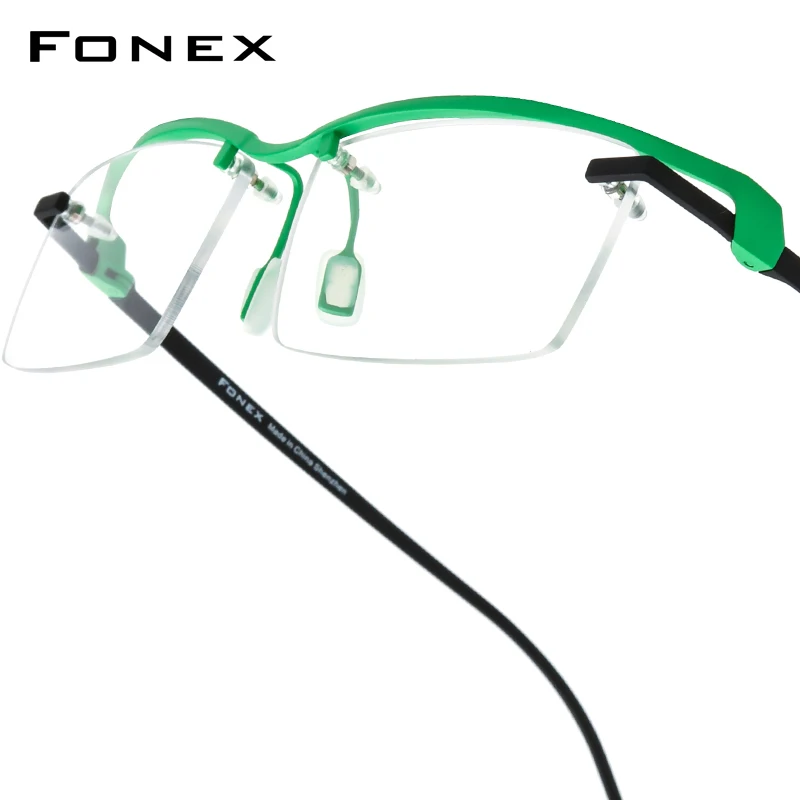 FONEX Pure Titanium Eyeglasses Frame Men 2026 Brand Design Semi Rimless Square Glasses Japanese Ultralight Half Eyewear 85817