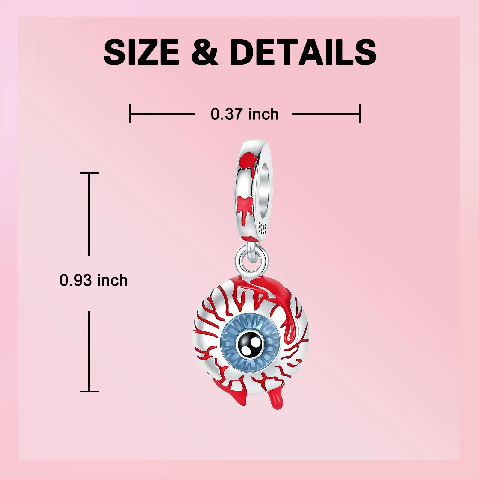 925 Sterling Silver Spooky Bloody Eyeball Dangle Charm Bead Red Blood Enamel Halloween Gothic Pendant Fit Bracelet Jewelry Gift