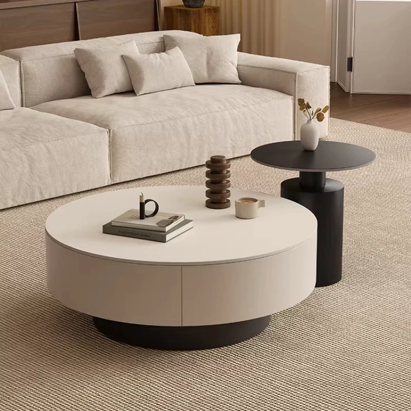 luxury Modern Round Coffee Table with Hidden Storage, Minimalist Accent Table with Rotating Top and Sturdy Base for Living Room