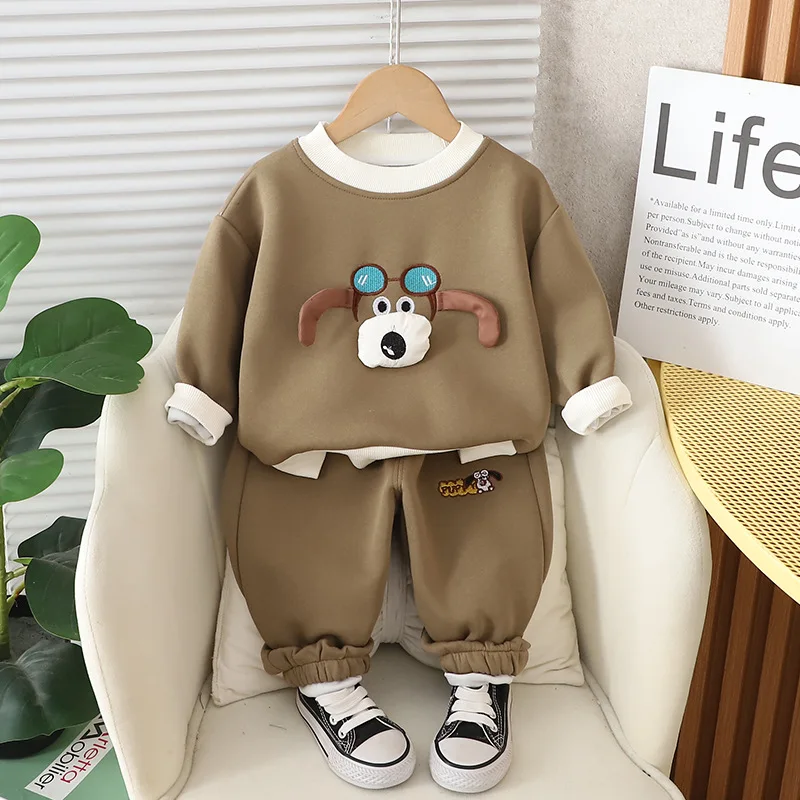 2024 Autumn Children Cartoon Print Comfortable and Keep Warm Long Sleeved Clothing Boys Fashion and Leisure Strap Pants Set