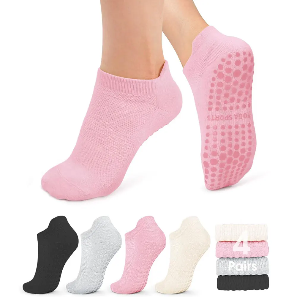

4 пары женских носков для пилатеса — нескользящие носки для йоги, бара, больницы, босиком
