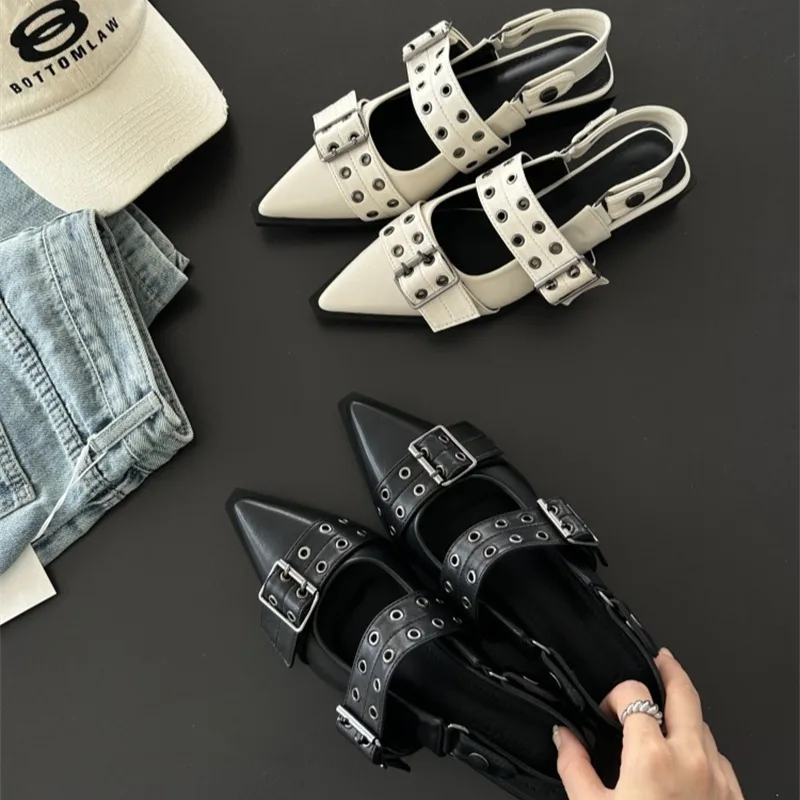 Women Sandals 2024 Luxury Buckle Designer Women\'s Shoes Fashion Elegant Slingback Pointed Toe Casual Women Sandalias De Tacón