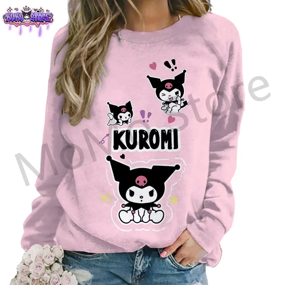 Kuromi Women's Long Sleeve Sweatshirts Kawaii Autumn Clothes Streetwear Leisure 2024 O Neck S-3XL Woman Fashion Lovely Anime New