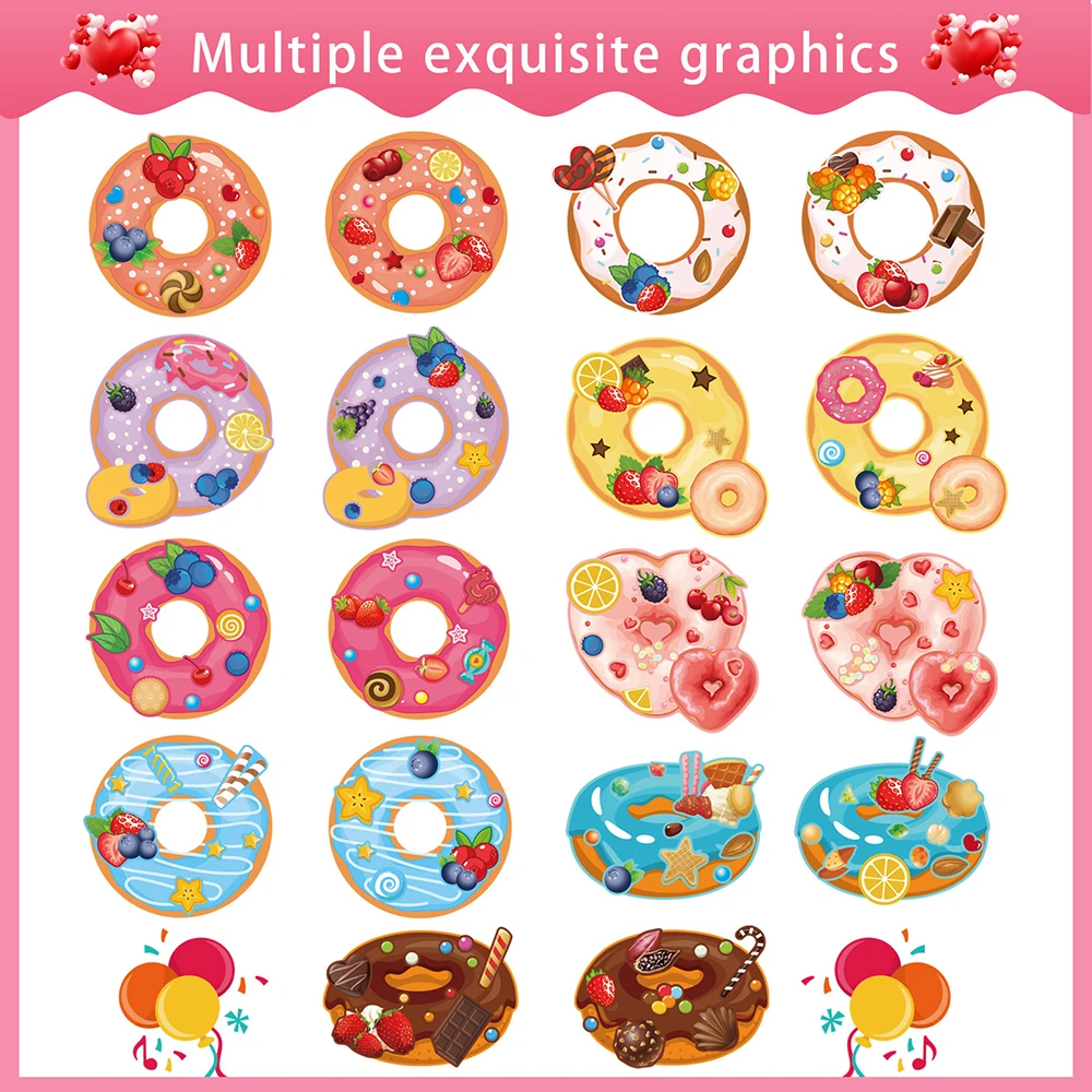 Juego de pegatinas de rompecabezas de donuts para niños, juguetes educativos para fiesta de cumpleaños, regalo de fiesta, 9 o 18 hojas