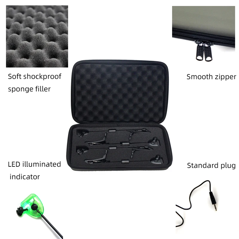 Fishing Swingers Set LED-beleuchteter Angelbissanzeiger Angelgerät im Koffer mit Reißverschluss, Outdoor-Schaukel-Signalempfänger – Detail 6
