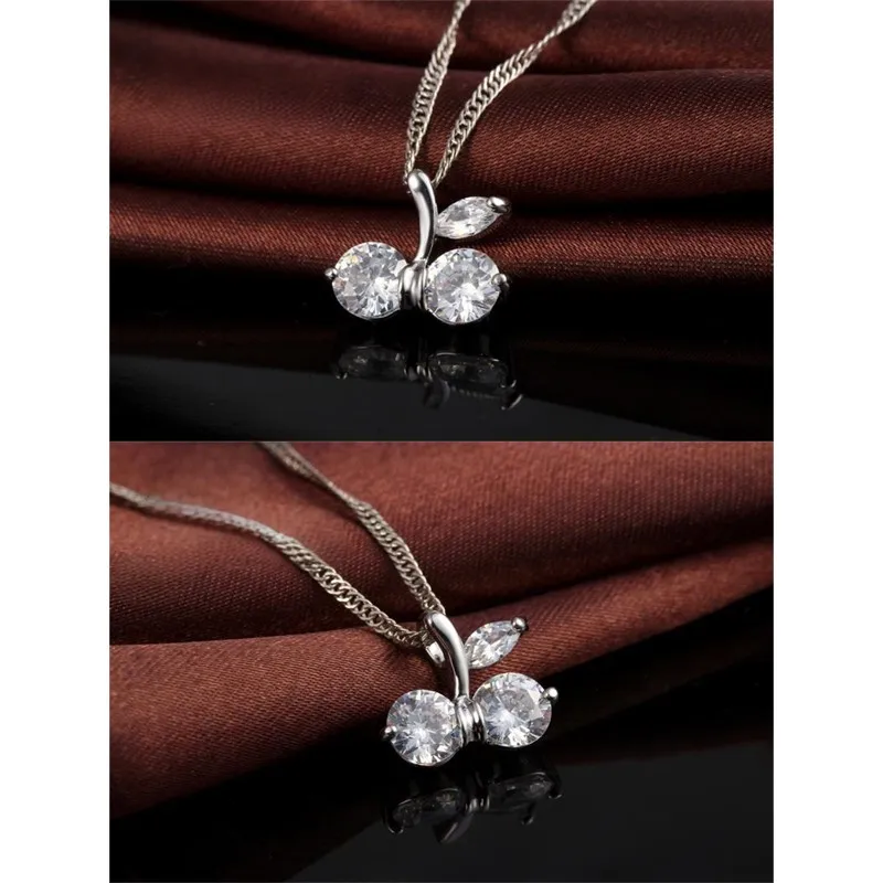New Fashion 925 Sterling Silver Chain Double Crystal Peanut Shape Necklace Cute Choker Jewelry for Women Girl Best Gift