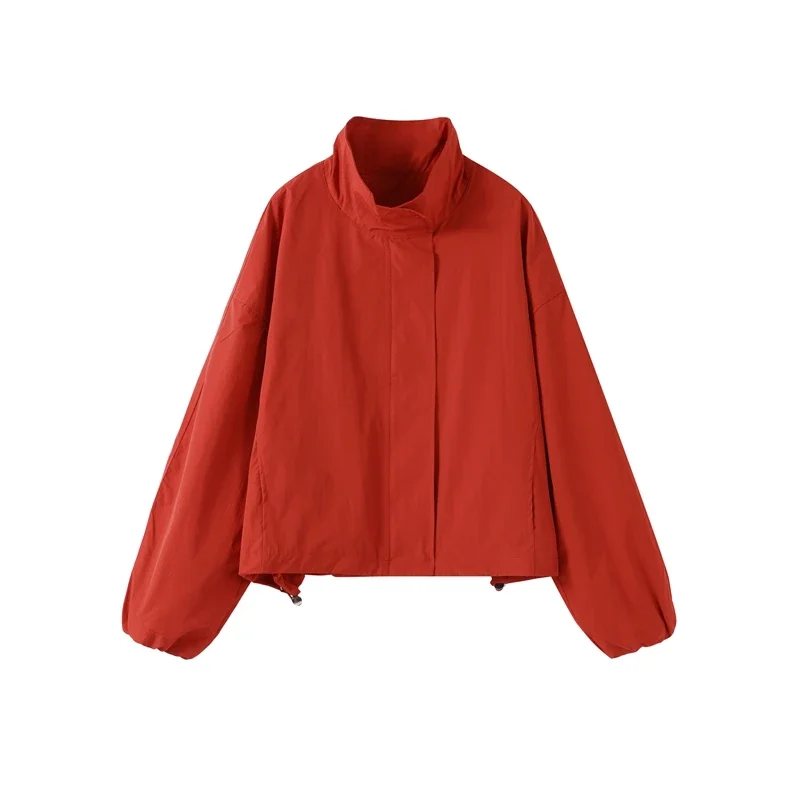 Lässige Einfarbige Damenjacke Elegante Langarm-Jacke mit Knöpfen und Reißverschlüssen Stehkragen Damen-Oberbekleidung 2026 Herbst Schicke Damen-Streetwear Neu