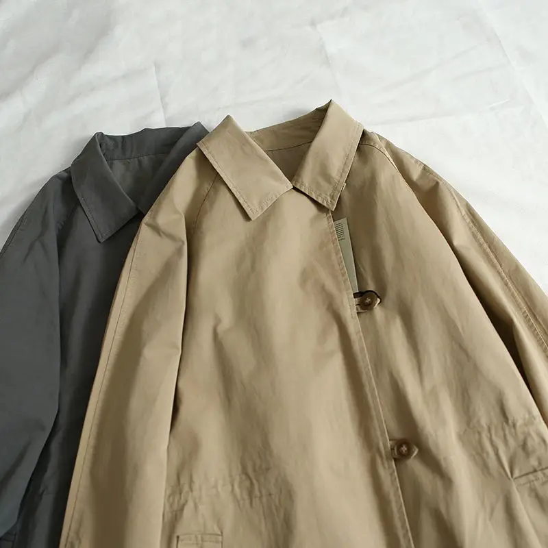 sweet and retro versatile loose mid length windbreaker, women's raglan sleeves, spring and autumn casual coat, women