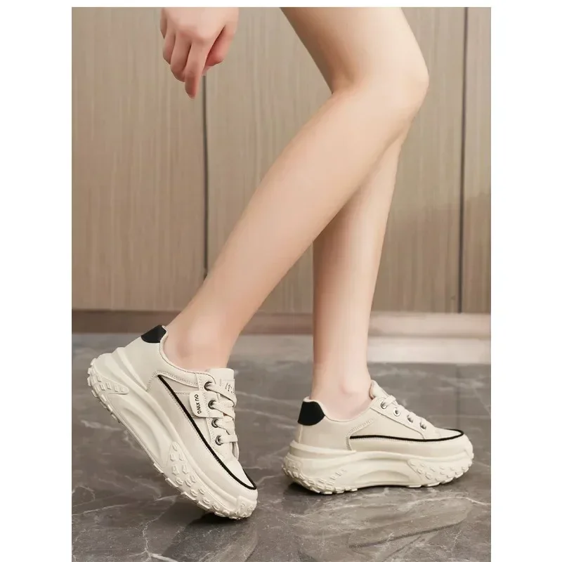 Female Trend Sneaker Solid Color Thick Sole Shoes 2024Women's Spring New Autumn Casual Little White Shoes Outdoors Running Shoes