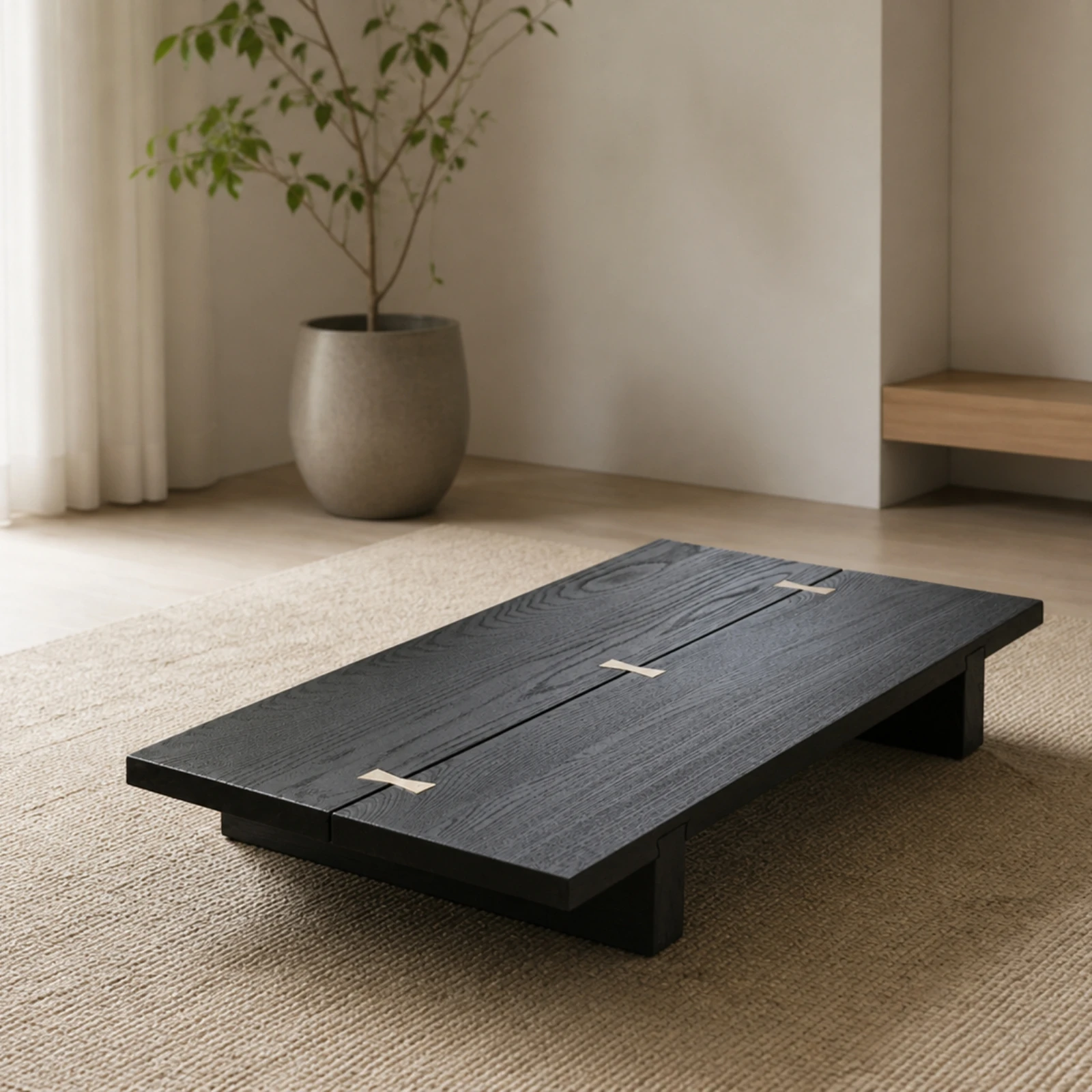 Table with Brass Inlay Minimalist Low Tea Table Furniture Compact Long-Lasting for Small Rooms