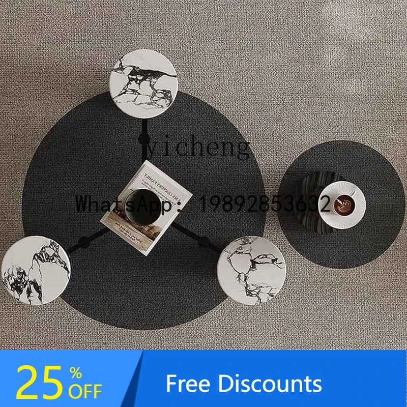 

modern simple tempered glass round coffee table combination living room home creative personality high sense