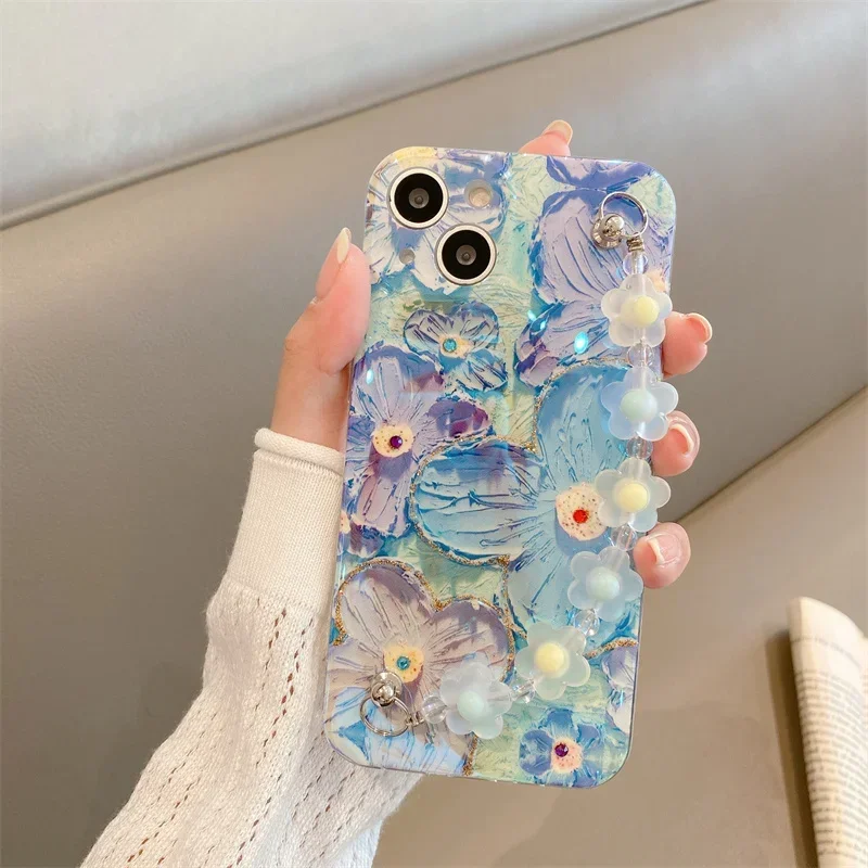 For Huawei Y9S Y7A P30 P40 P50 Mate 30 40 50Pro Blu-ray Flower Bracelet Case For Honor X7 X30i X8 X9 5G X30 Max 9X Pro Cover