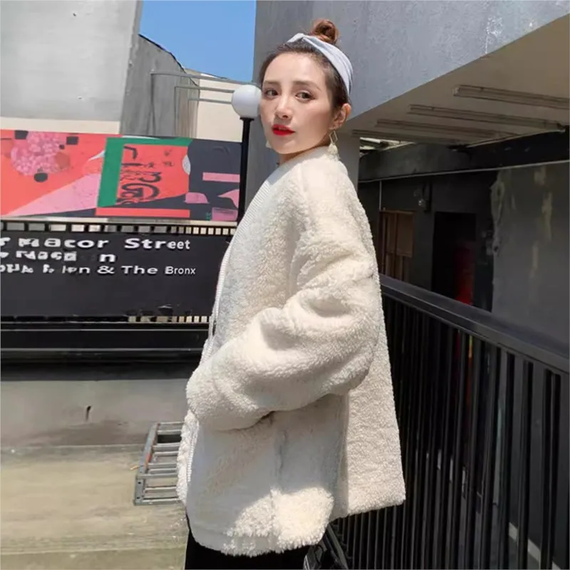 Women's deep-neck mixed fur coat top threaded front button mid-length