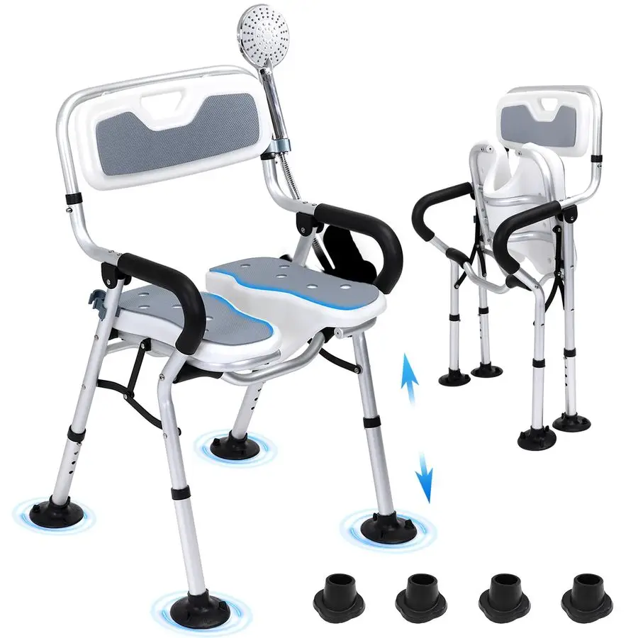 

Стул для внутреннего душа, складной стул для душа для пожилых людей и инвалидов, стулья регулируемой высоты с мягкими подлокотниками и спинкой для