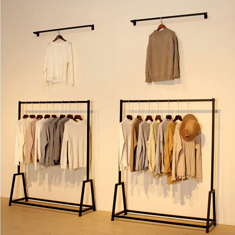 Wall Mounted Vestuário Display Rack, Boutique Stand, Retail Garment Store, Design de interiores, Preto