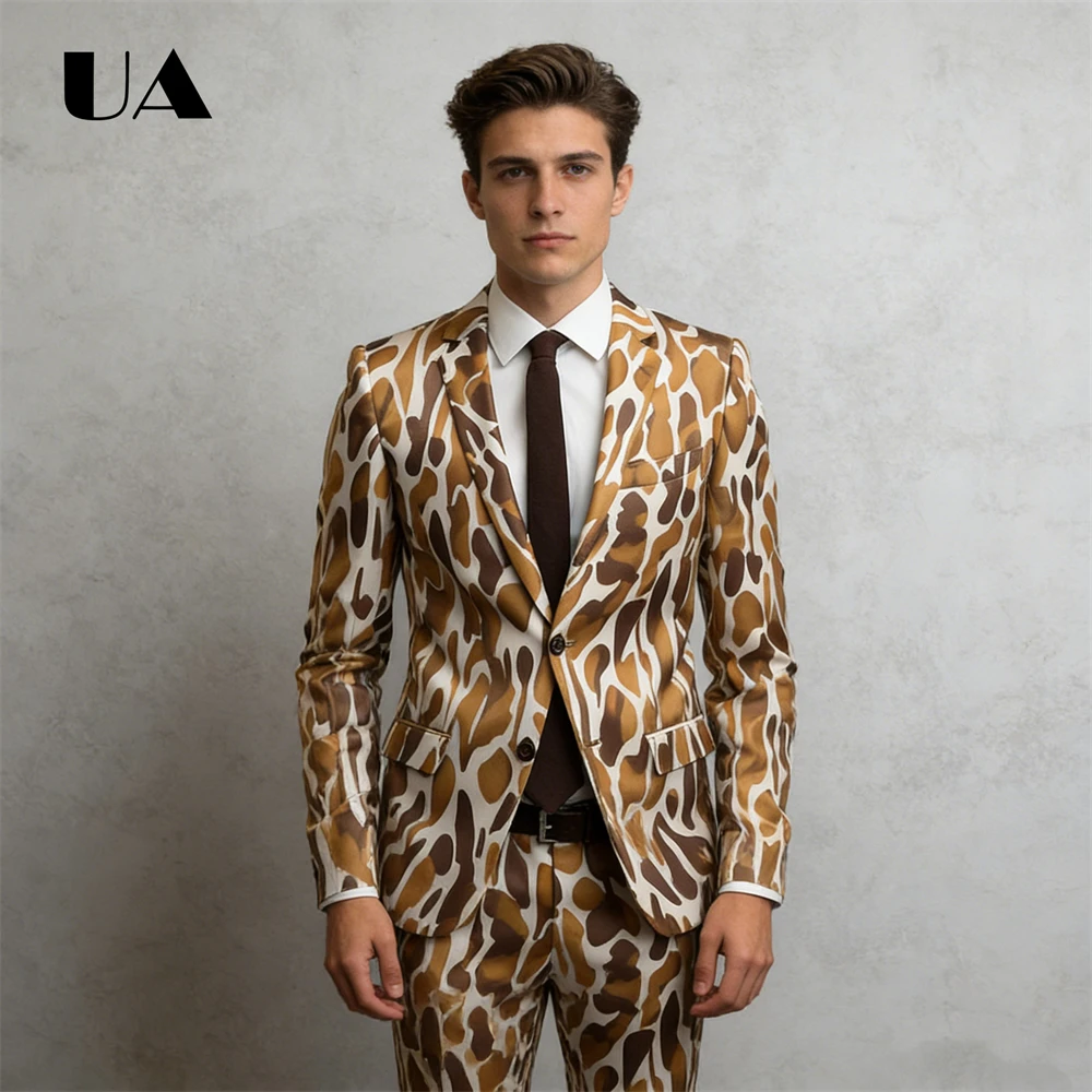 Leopard Digital Printing Suit for Men, Blazer Trouses, Pageant Evening PromSuit Attire, XS-3XL Casual High Street Suit Tuxedo