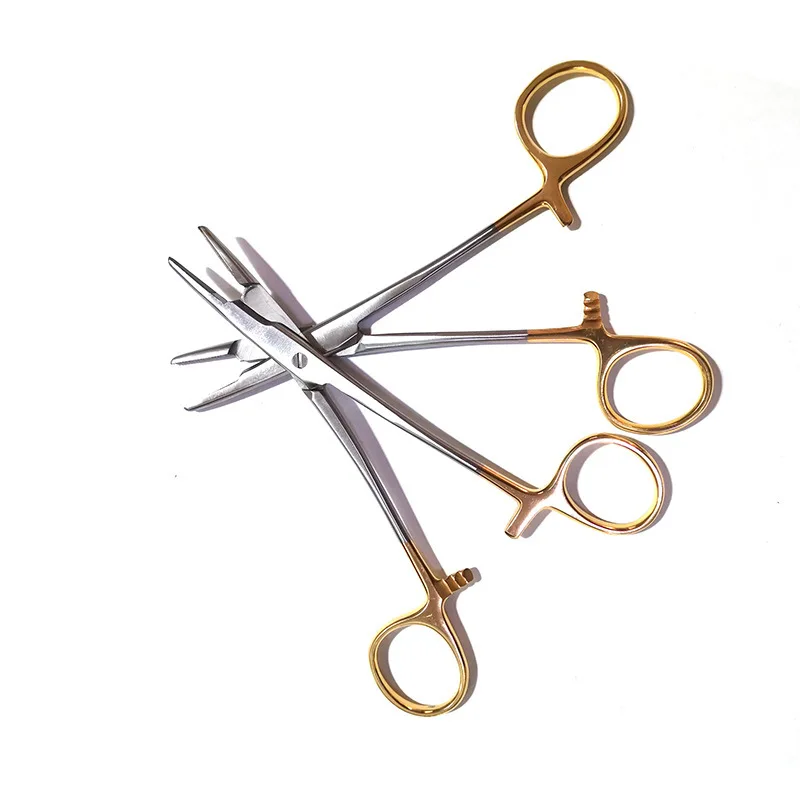 Needle Holder Insert with Scissors 12.5cm 14cm Needle Holder with Scissors Multifunctional Gold Handle Clamp Needle Holder