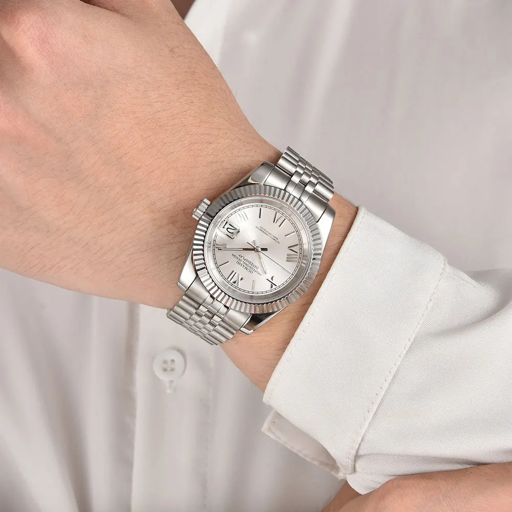 36mm/39mm 고급 비즈니스 남성용 시계 NH35 자동 기계식 무브먼트 사파이어 글라스(맞춤형 로고 포함)