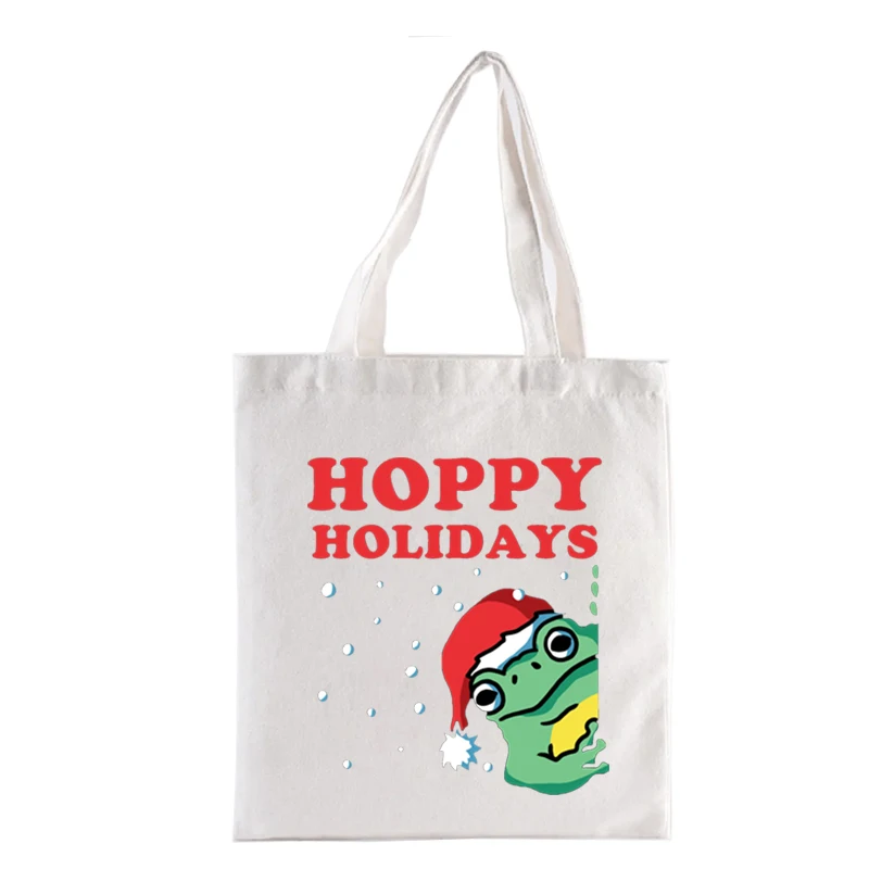 Hoppy Holidays Frog Print Shopping Bag Female Handbags Women's Bags Designed Shopper Casual Totes Fashion Totebag Funny