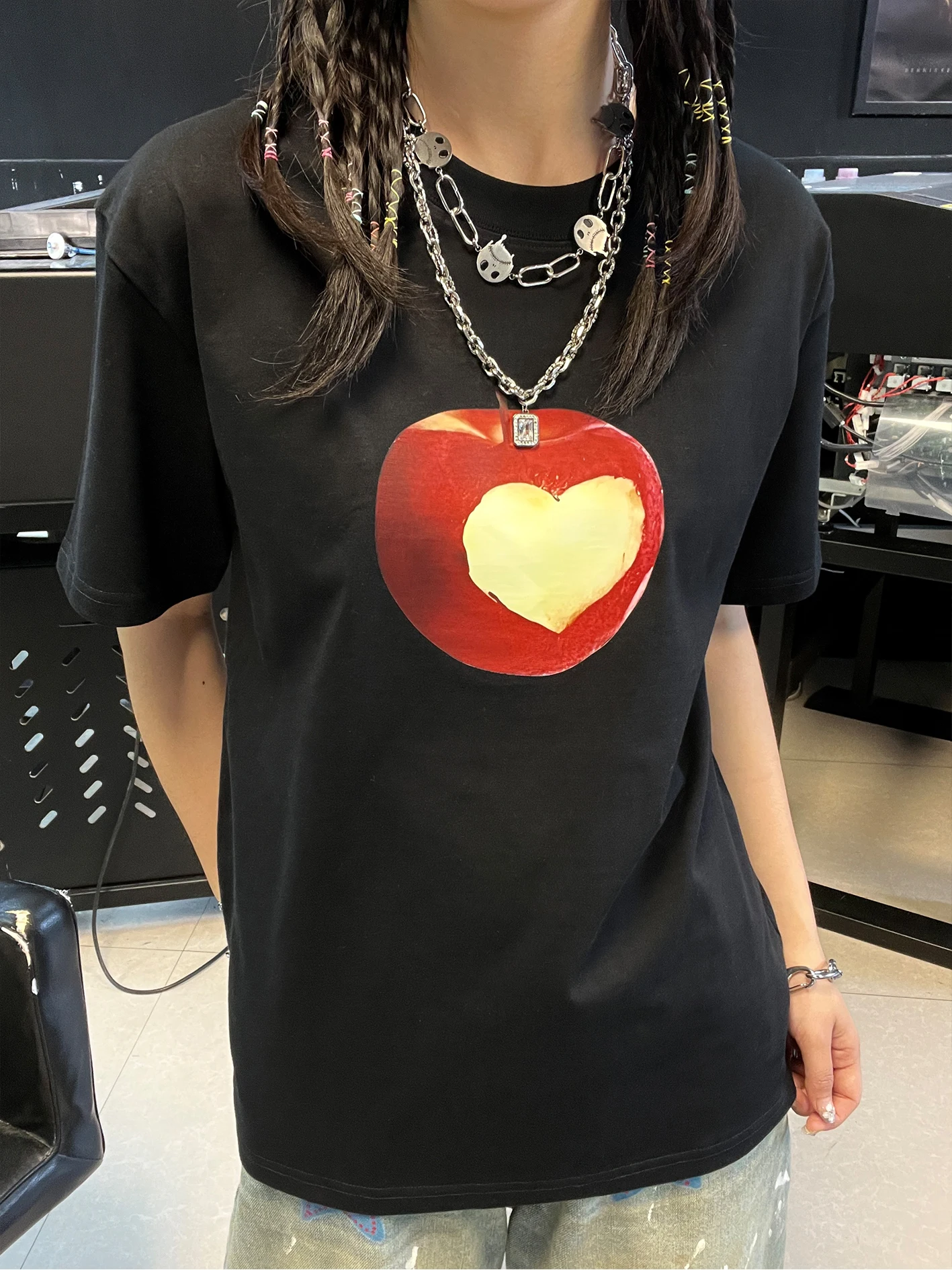 Heavyweight 260G Short Sleeve T-Shirt Art Student Design Sensation One Bite Love Fruit Cotton Polyester Elastic Fiber Tee