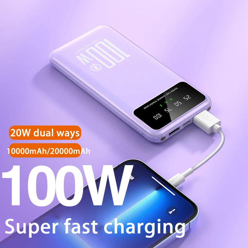 100W Fast Charging PowerBank 20000mAh Portable Power Bank 2 USB PoverBank External Battery Charger For iPhone 15 Xiaomi Samsung