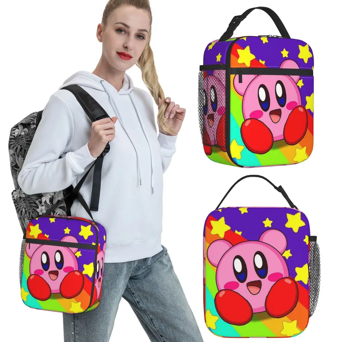 Lunchbox Pink Kirbys Lustiges Spielzubehör Lunchbox Lebensmittel Mode Thermokühler Lunchbox für die Schule