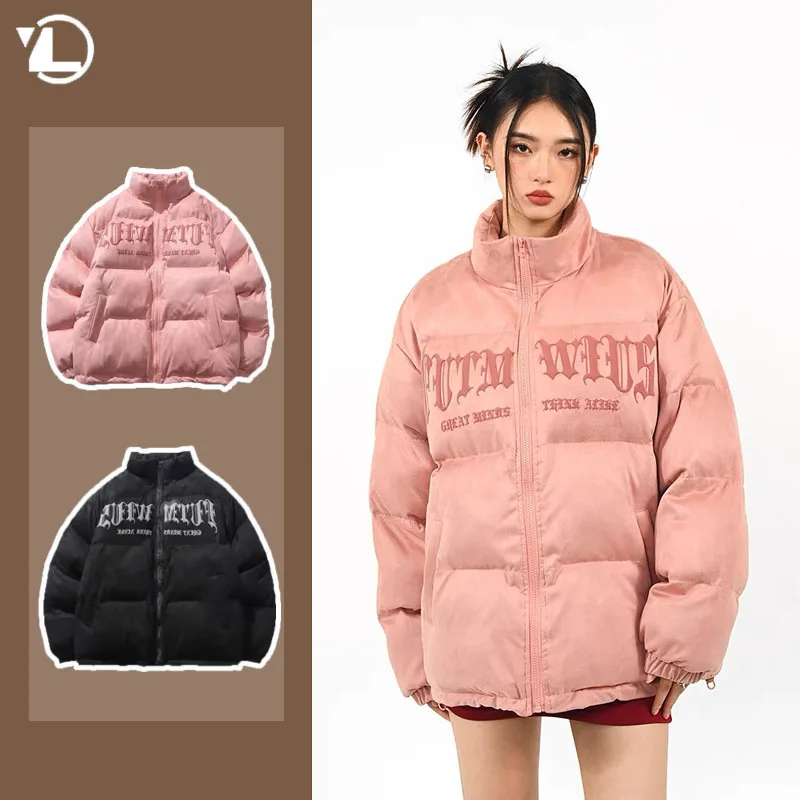 Men Winter Jacket Y2K Fashion Harajuku Stand Collar Cotton Man Coat Letter Print Warm Thicken Casacas Para Hombre Streetwear