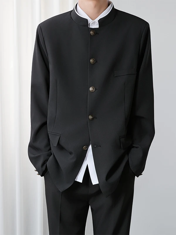 New Chinese Style Men's Loose Fit Stand Collar Autumn Winter Fashionable Retro Handsome Suit Jacket Long Sleeve Regular Length