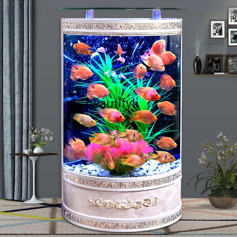 

Fish Globe Living Room Small Semicircle Glass Aquarium Cylindrical Vertical Household Floor Fish Tank