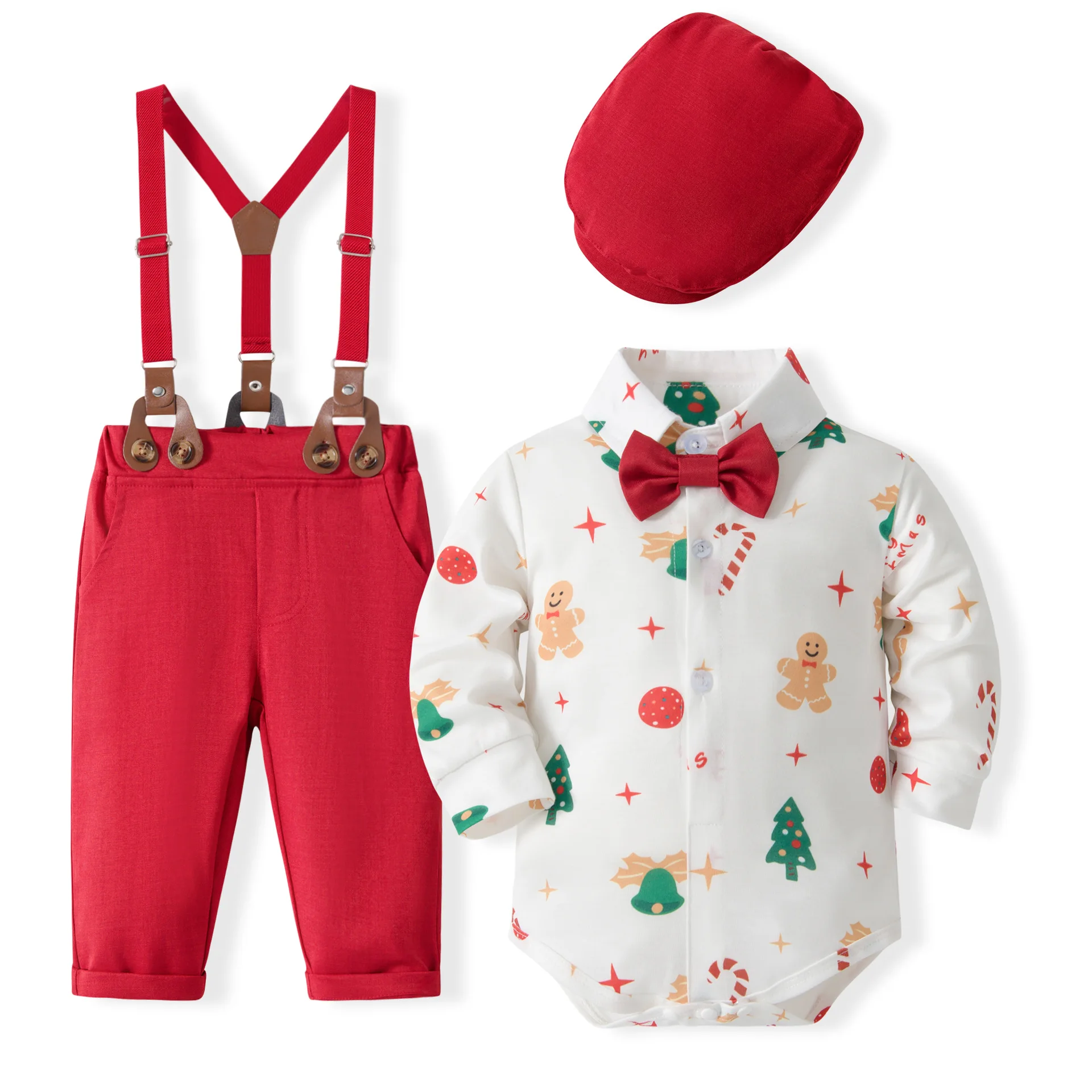 

5Piece Sets Autumn Newborn Boy Clothes Korean Fashion Gentleman Cartoon Long Sleeve Bodysuit+Pants Baby Christmas Outfit B138