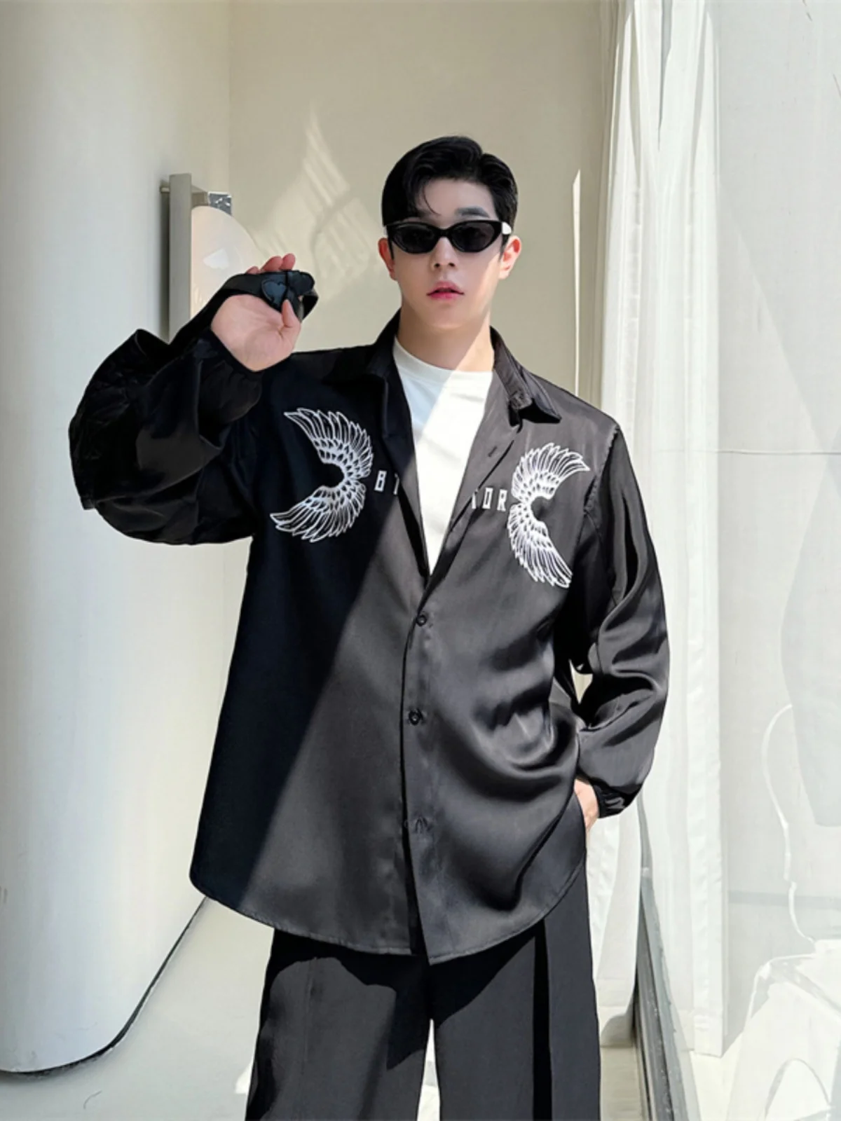 

Модная корейская мужская верхняя одежда свободного покроя с эластичными манжетами Eagle Wing с принтом Eagle Wing, универсальная длинная верхняя одежда све