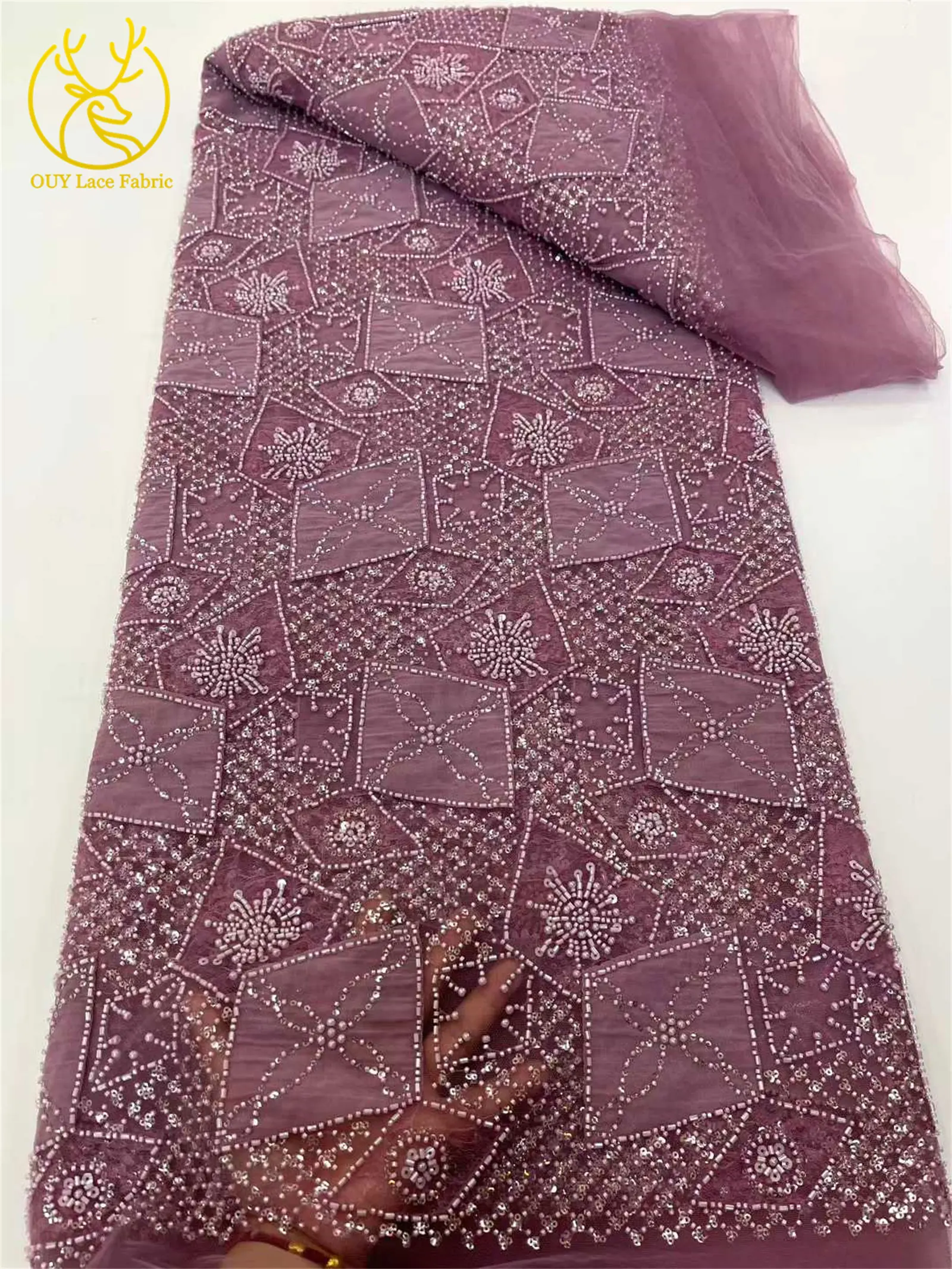 2025 Tessuto di pizzo con perline nigeriane 2025 Tessuto di pizzo africano francese con paillettes di alta qualità Abito da sposa per cena Materiale da 5 metri