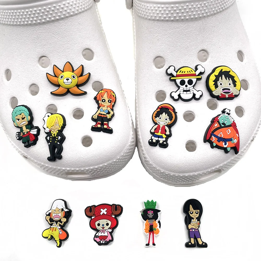12pcs One piece Cartoon PVC Shoe Charms Sandal Accessories Anime Fantasy Adventure Shoe Buckle Decoration For Croc Kids gifts