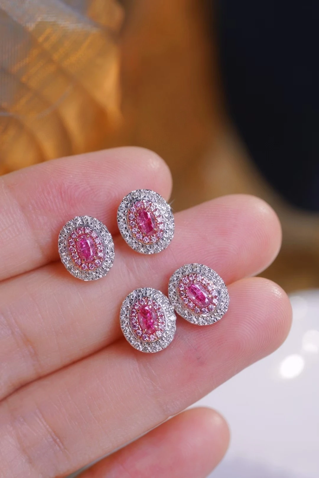 18K white gold 0.70CT oval natural diamond pink diamond earrings Romantic Valentine's Day gift factory wholesale stock