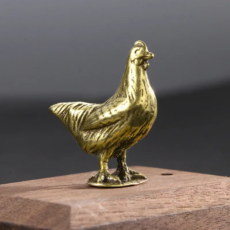 

Chinese Antique Pure Brass Chinese Zodiac Chicken Ornaments Office Study Decorations