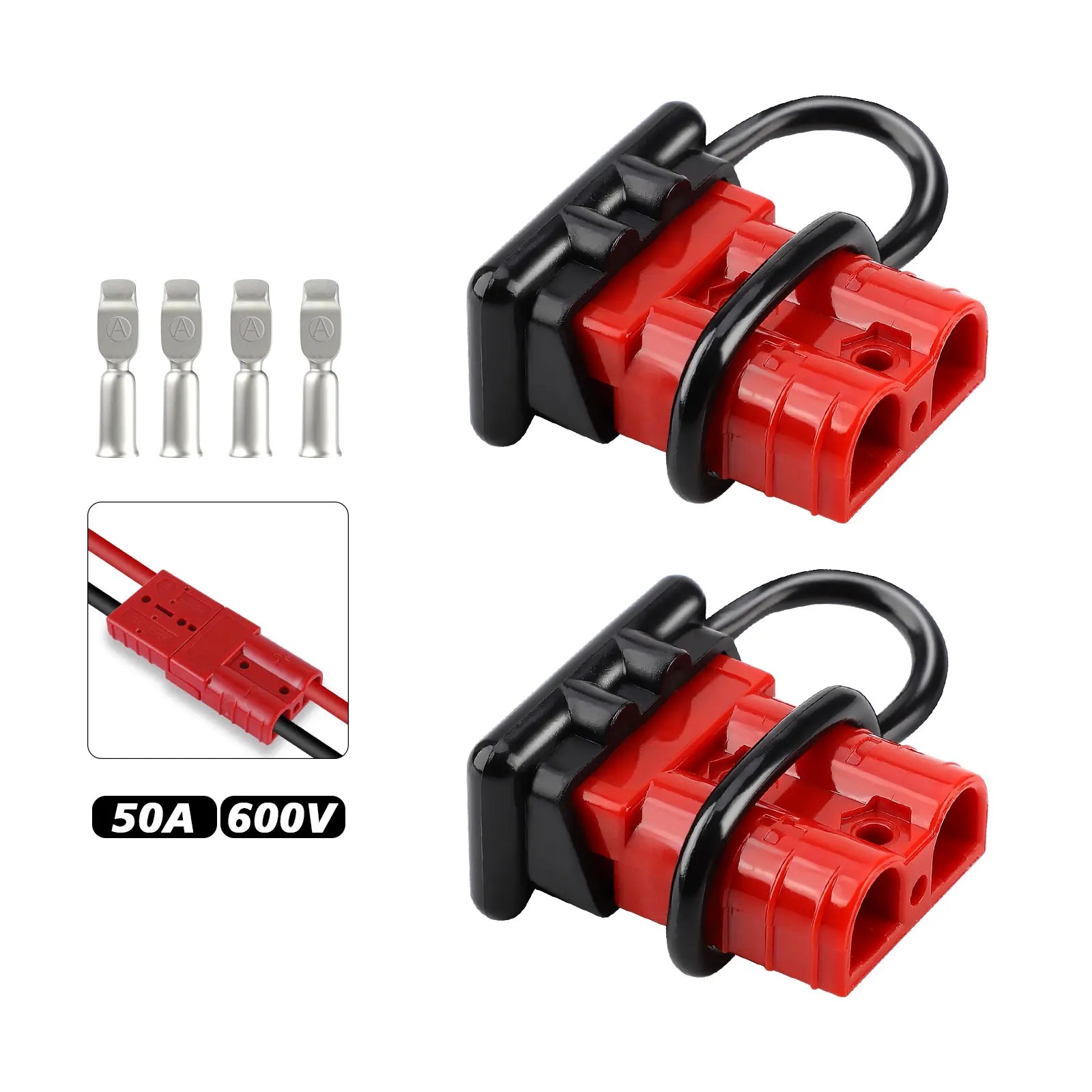 2PCS 50A Plug Battery Trailer Durable Quick Connector Kit Winch Electrical Power Cables Charging Plug Quick Connector 600V