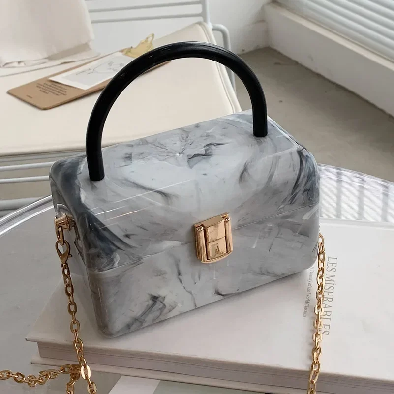 Square Box Party Handbag For Women Purses Clutch Bag Marbling Shoulder Chain Bag Female Tote Crossbody Bag Wedding Pouch 2021