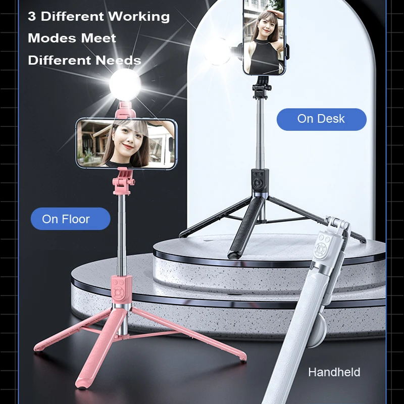 1.75M Long Extended Bluetooth Wireless Selfie Stick Live Broacast Stream Stand Holder Tripod Foldable Fill Light For Smartphones