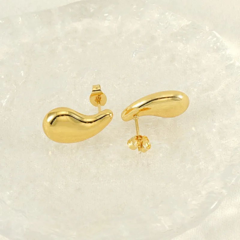 ANENJERY 316L Stainless Steel Gold Color Water Drop Stud Earrings for Women Smple Temperament Earrings Jewelry Accessory