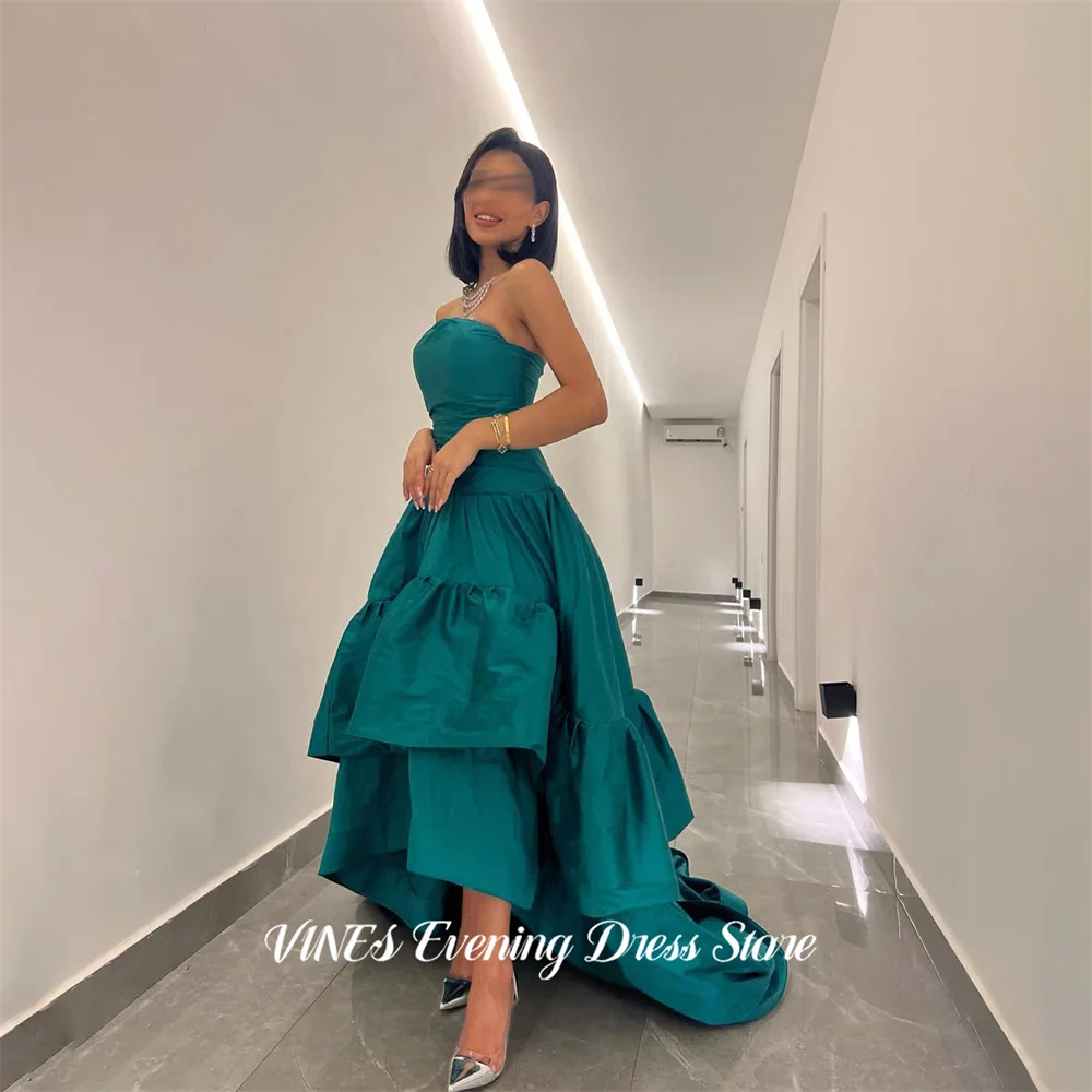 

VINES Green Strapless Unique Evening Dress with Layered Ruffled Party Dresses High Low Prom Gown Satin robes du soir Customized