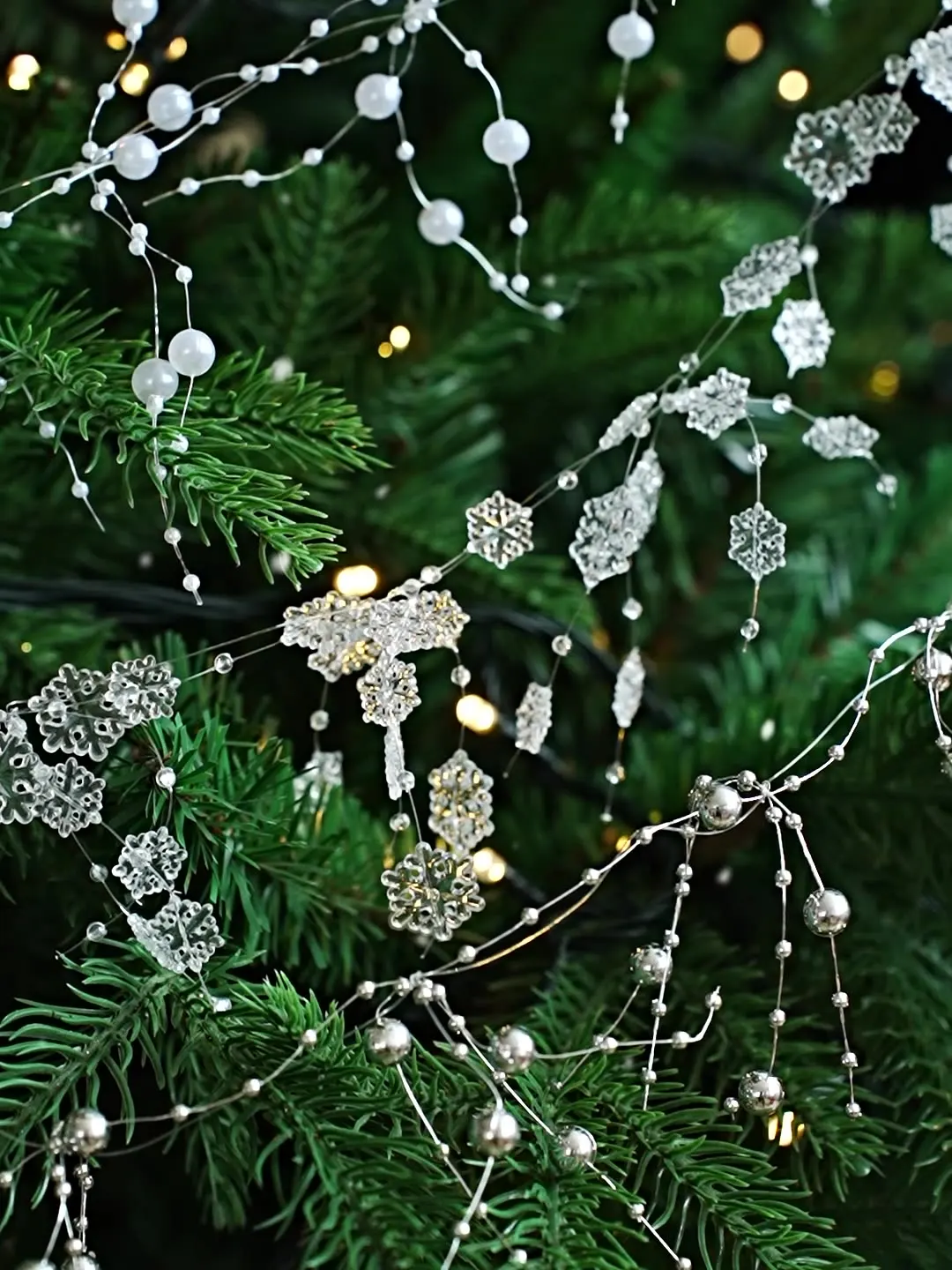 خط السمك حبة ثابتة عيد الميلاد الجليد الكريستال قلادة حبة سلسلة زهرة إكليل شجرة عيد الميلاد الديكور شنقا زخرفة