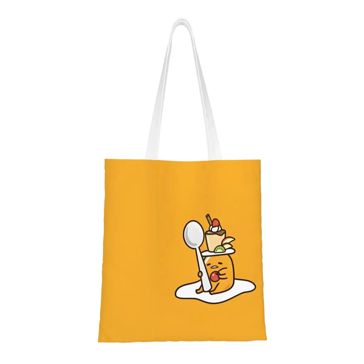 Eat Dessert Gudetama Egg Canvas Tote Bag Reusable Unique Design Fashion Bag for Unisex