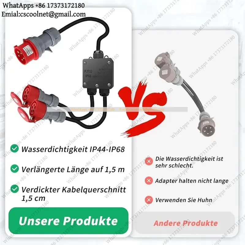 JS02 IP44-68 Power Distributor 32A To 16A CEE Adapter 230V 1.5M Extension Cable