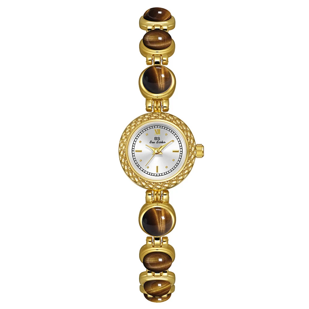 

BS New Natural Tiger Eye Stone Chain Women Watches High-end Premium Vintage Fashion Quartz Watch For Woman Gifts