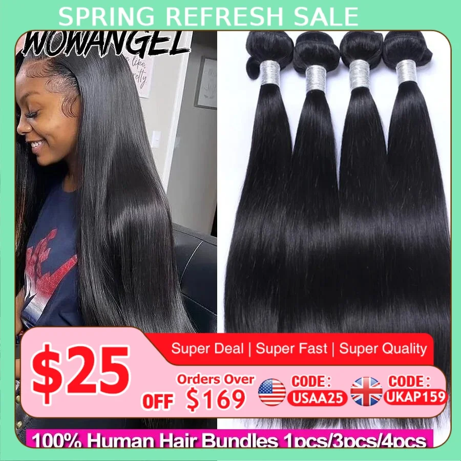 Wow Angel Straight 28 30 Inch Remy Brazilian Human Hair Bundles 100% Silky Hair 3/4 pieces Human Hair Extensions Virgin Hair