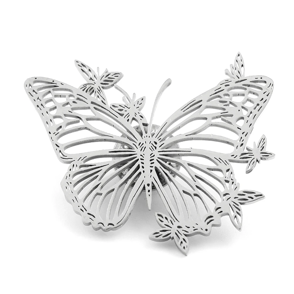Gothic Hollow Butterfly Brooch for Women Men Stainless Steel Gold Silver Color Vintage Insect Lapel Pin Clothing Jewelry Gift