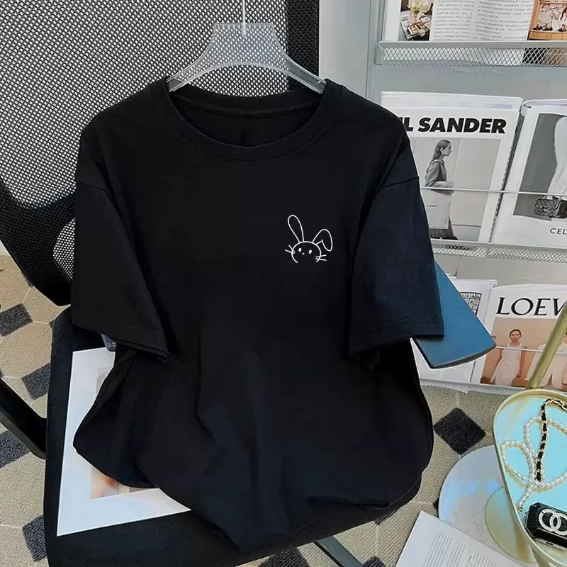 Women's Red Short Sleeve T-shirt Base Layer Top Trendy Ins Style Clothing 2026 New Year Rabbit Zodiac Year Fashion