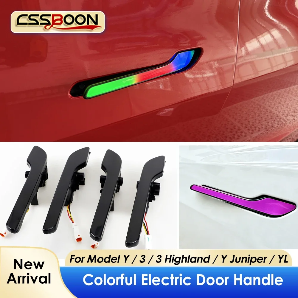 Smart Sensing Automatic Pop-up Door Handle Car Exterior Accessories for Tesla Model 3 Y 2021-2026 Highland Juniper RGB Handles