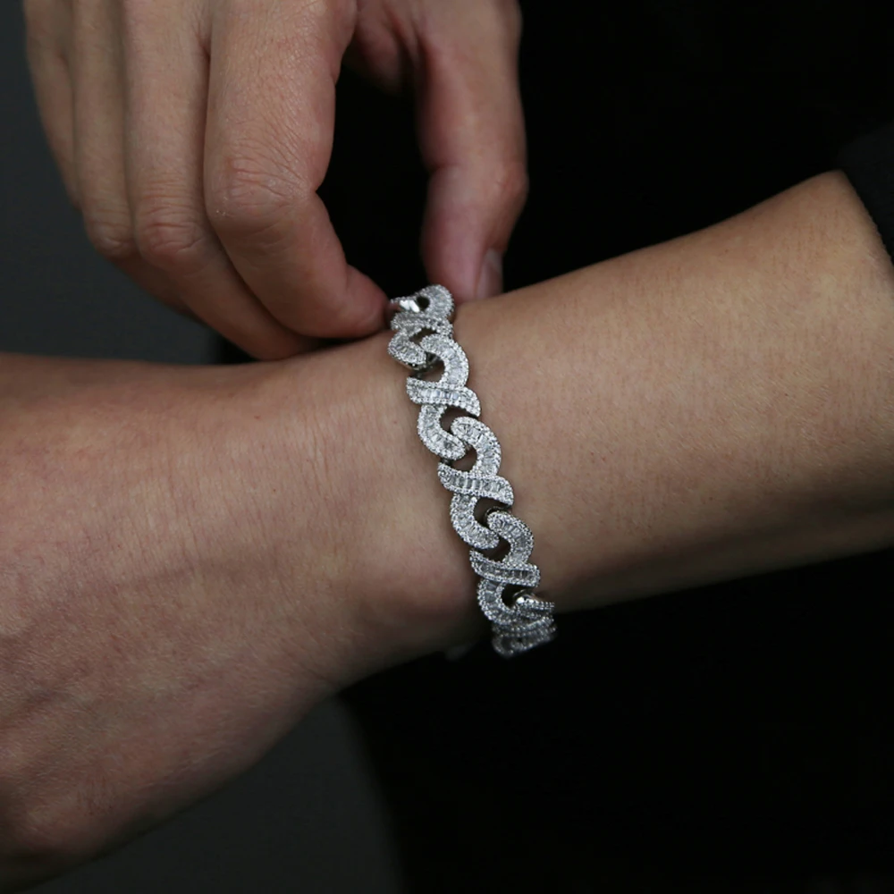 New Infinity Bracelet Silver Color Iced Out Bling 12mm Cuban Chain Prong Settin CZ Zircon Bangle Hip Hop Men Women Jewelry view 4