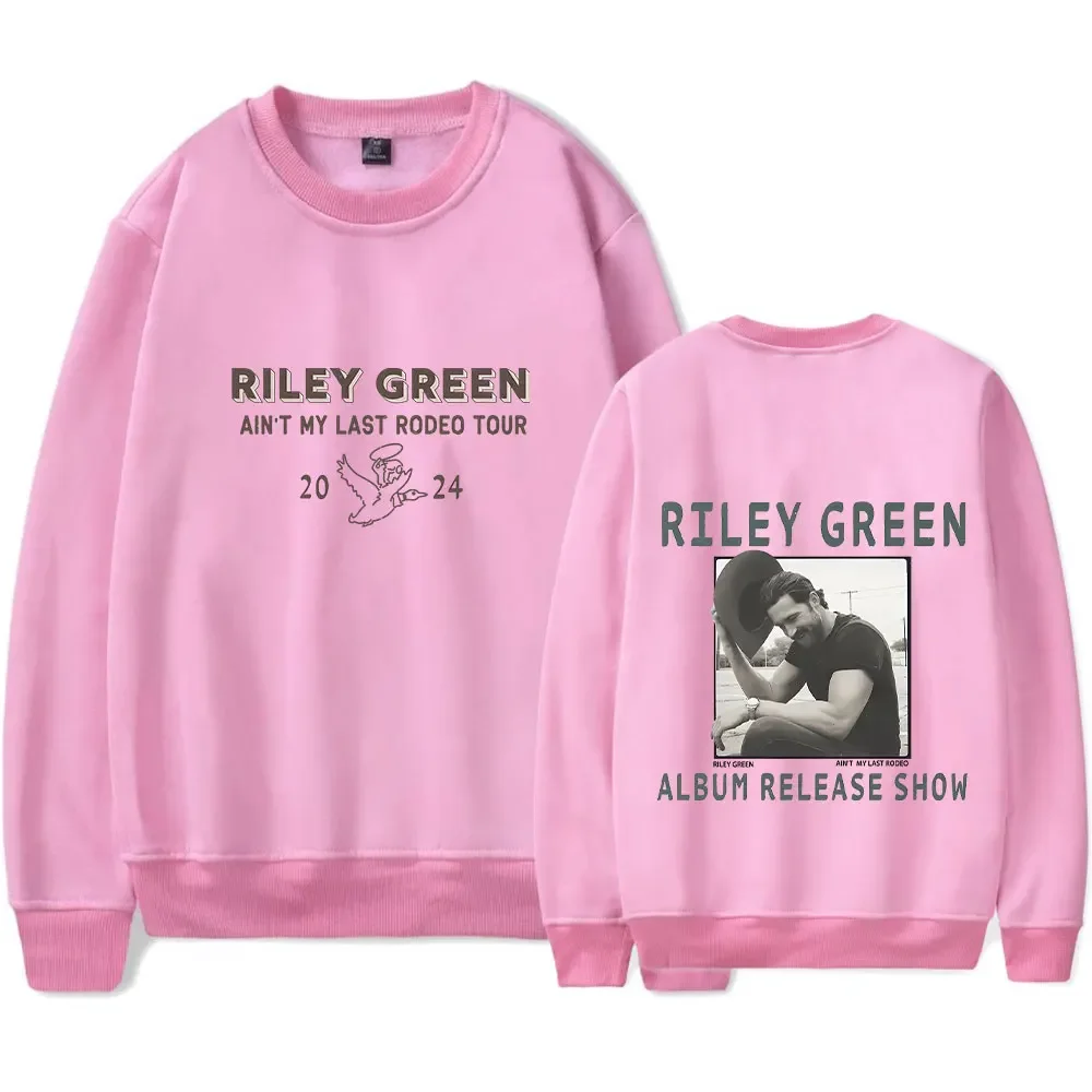 Riley Green Ain't My Last Rodeo Tour 남녀공용 오버사이즈 후드, O-넥 긴팔 크루넥 맨투맨 캐주얼 운동복